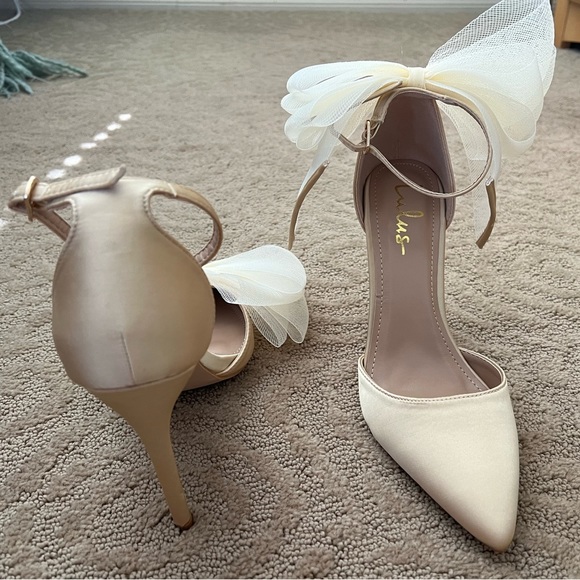 Gold Satin Bow Heels - Picture 2 of 4